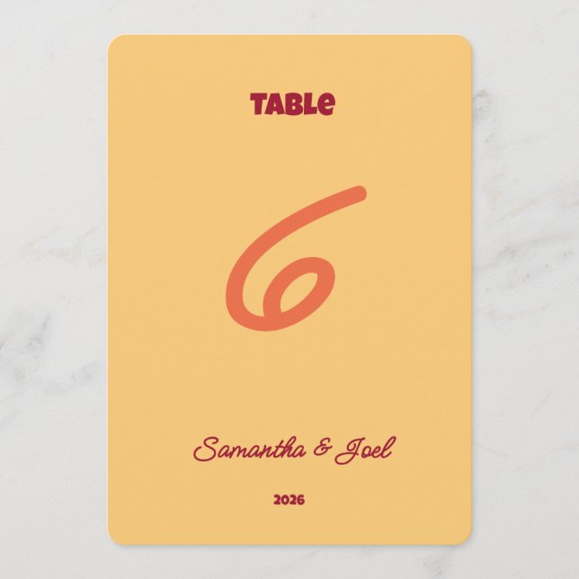Numéro de table de mariage rétro coucher de soleil (Devant)