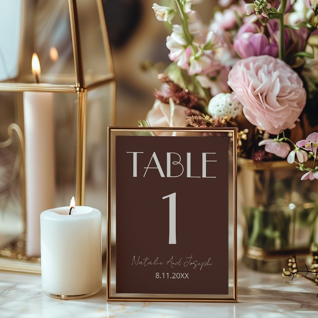 Numéro de table de mariage rétro marron chocolat (Créateur téléchargé)
