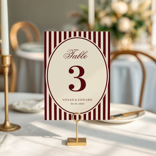 Numéro de table de mariage rétro rayures ivoire et (Créateur téléchargé)