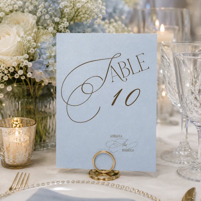 Numéro de table de mariage romantique bleu marron (Créateur téléchargé)
