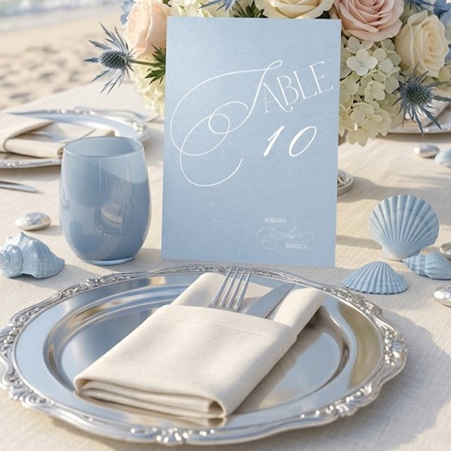 Numéro de table de mariage romantique bleu poussié (Créateur téléchargé)