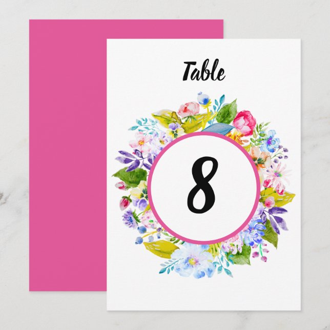 Numéro de table de mariage romantique floral rose (Devant / Derrière)