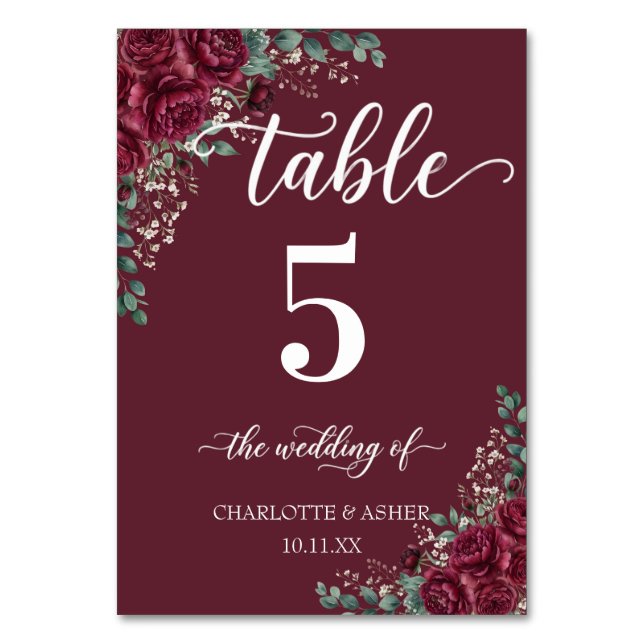 Numéro de table de mariage Rose Bourgogne Eucalypt (Par défaut)