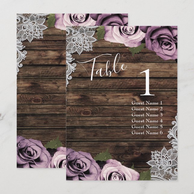 Numéro de table de mariage Roses Mauve Poussiéreus (Devant / Derrière)