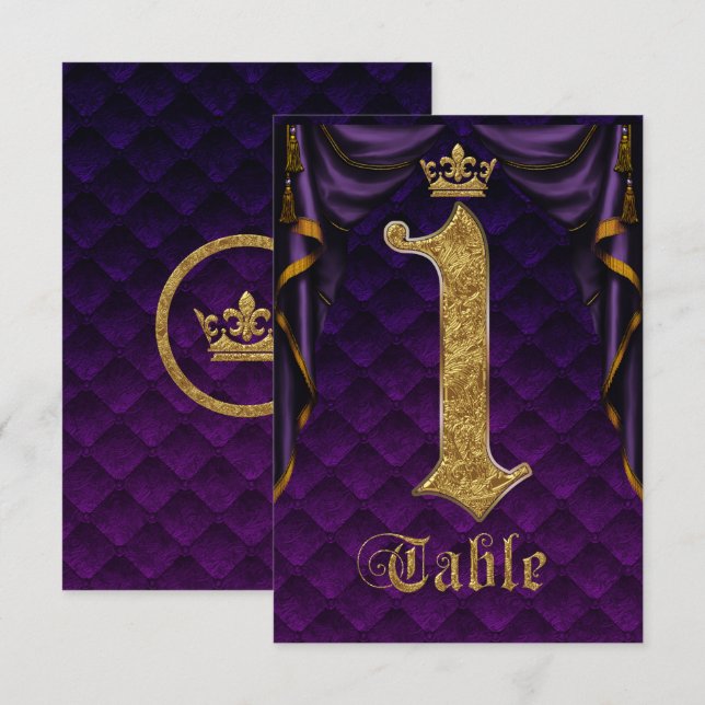 Numéro de table de mariage Royal Purple Couronne d (Devant / Derrière)