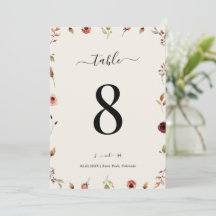 Numéro de table de mariage Rustique Boho Wildflowe