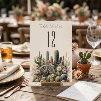 Numéro de table de mariage rustique Cactus et roue