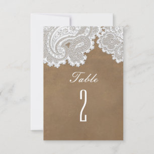 Numéro de table de mariage rustique marron et dent