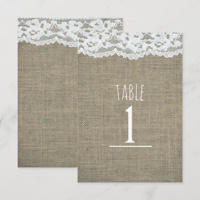 Numéro de table de mariage rustique simple en toil (Devant / Derrière)