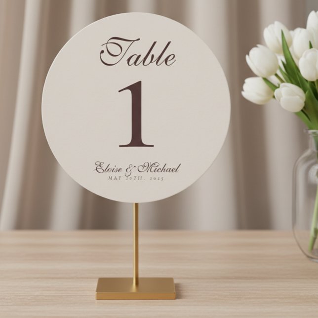 Numéro de table de mariage simple marron neutre (Guide guests to their seats in style with this Neutral Brown Wedding Table Number Sign!)