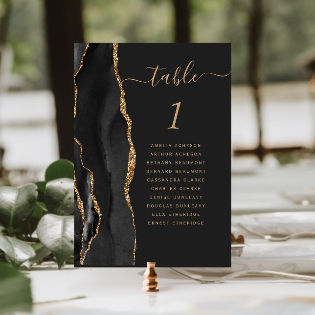 Numéro de table de mariage sombre Black Gold Agate (Créateur téléchargé)