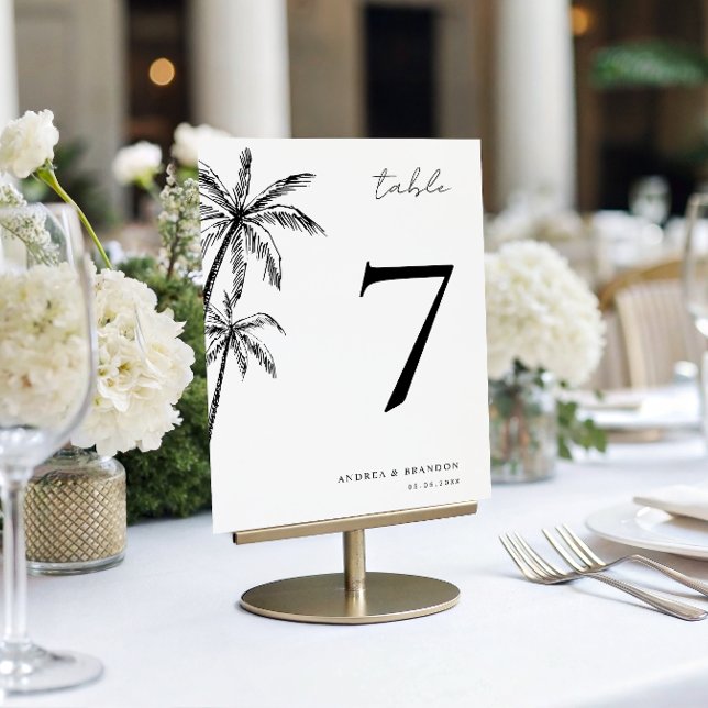 Numéro de table de mariage tropical avec palmier d (Créateur téléchargé)