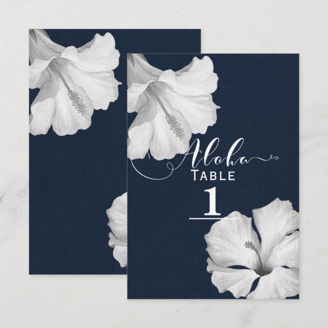 Numéro de table de mariage tropical bleu d'hibiscu (Devant / Derrière)