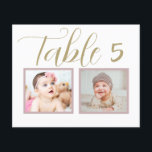 Numéro de table de mariage unique et élégant<br><div class="desc">Les cartes de numéro de table de mariage personnalisées, élégantes et uniques, comportent des photos d'enfance de la mariée et du marié à un âge qui correspond au numéro de table. Pour customiser : tapez le numéro du tableau, cliquez sur "modifier" par les photos par défaut pour télécharger vos propres...</div>