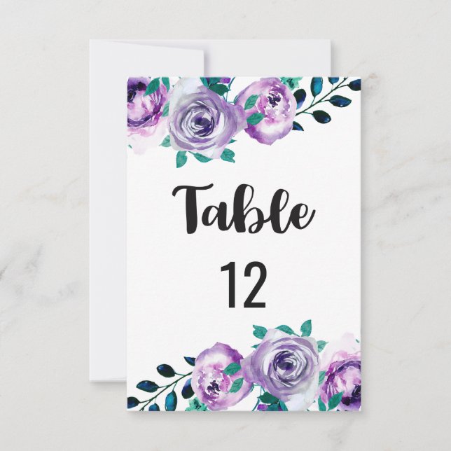 Numéro de table de mariage vert d'eau et violet Ta (Devant)
