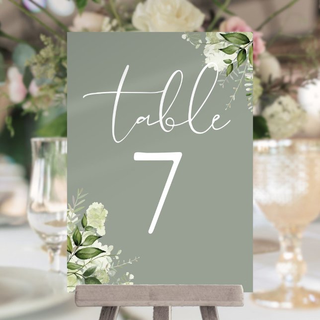 Numéro de table de mariage vert sauge FloralSage d (Greenery FloralSage Green Wedding Table Number)