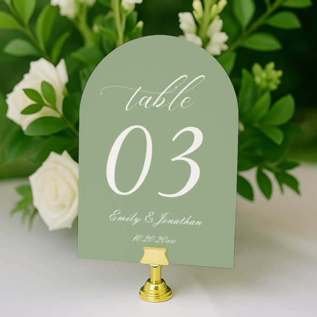 Numéro de table de mariage vert sauge incurvé (Créateur téléchargé)