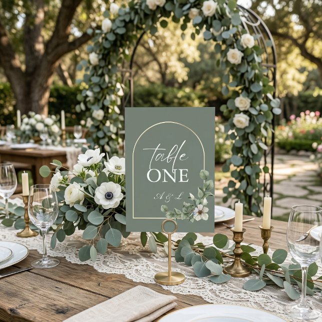 Numéro de table de mariage vert sauge simple et él (Créateur téléchargé)