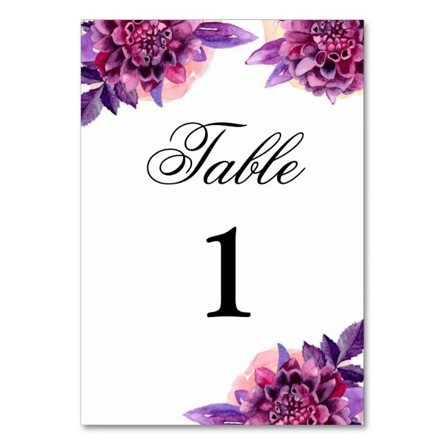 Numéro de table de mariage violet. Fleur aquarelle (Par défaut)