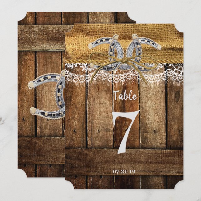 Numéro de table de mariage western rustique (Devant / Derrière)