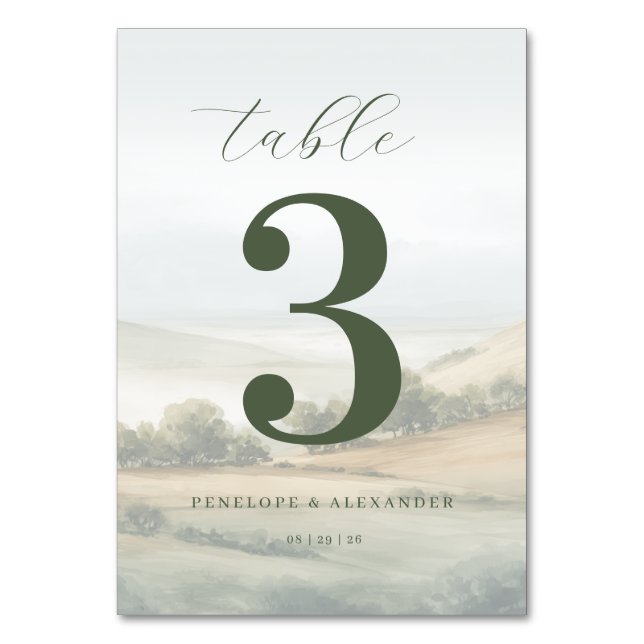 Numéro de table de paysage d'olive serein (Par défaut)