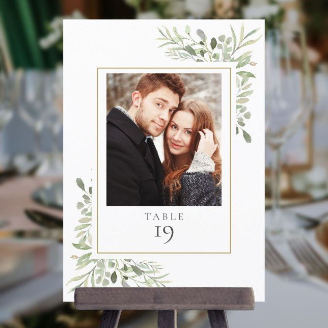 Numéro de table de photo de verdure élégante (Elegant Greenery Photo Table Number)