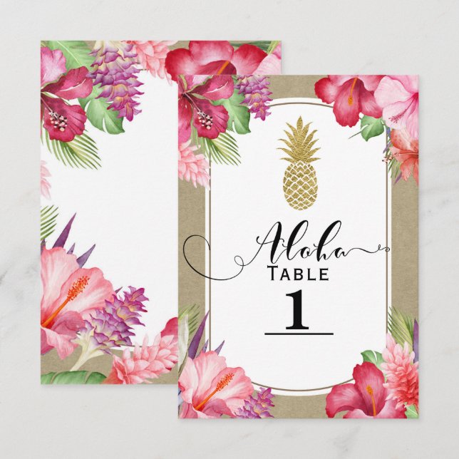 Numéro de table de Pineapple d'or floral exotique  (Devant / Derrière)