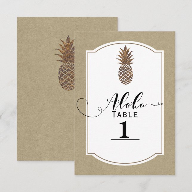 Numéro de table de Pineapple d'or floral exotique  (Devant / Derrière)