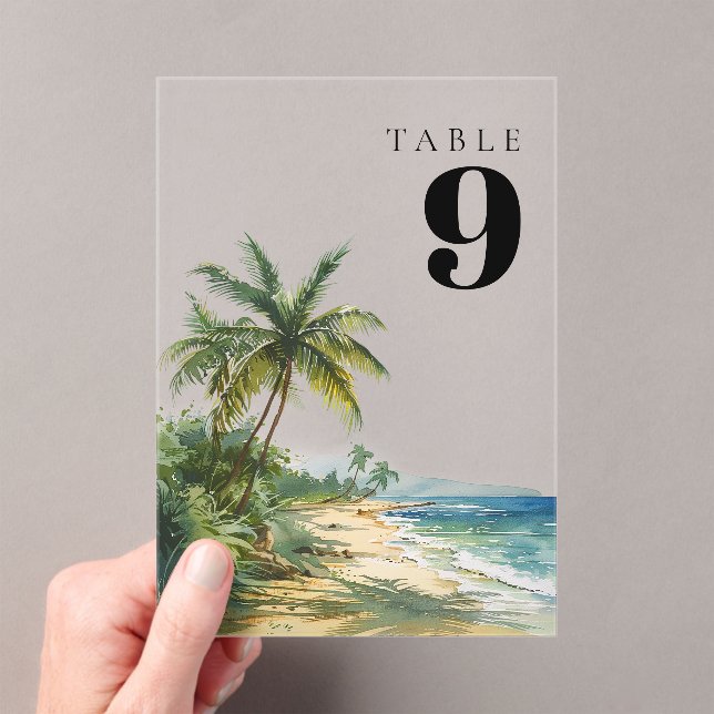 Numéro de table de plage tropicale à l'aquarelle m (In situ (ordinateur de poche))