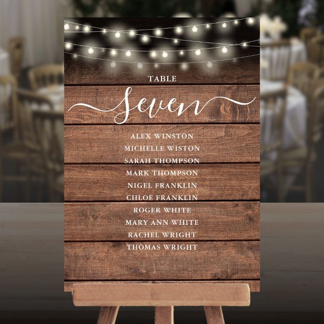 Numéro de table de plan de table avec guirlandes r (Rustic String Lights Table Number Seating Chart)