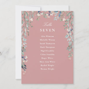 Numéro de table de plan de table floral rose pouss