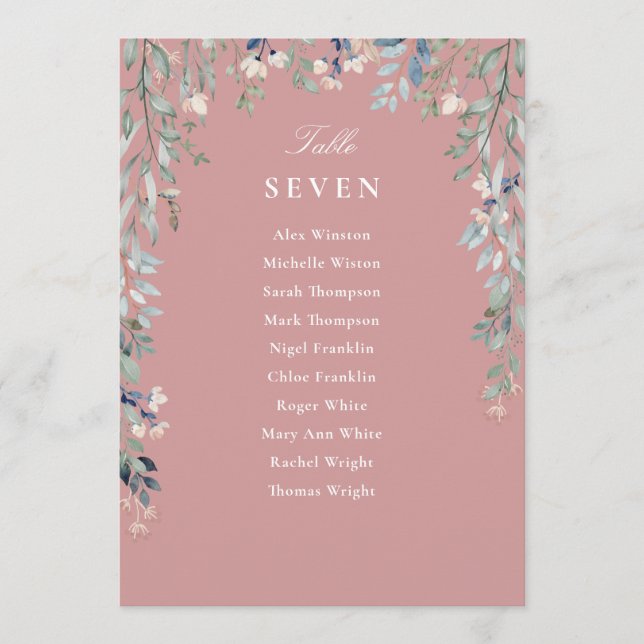 Numéro de table de plan de table floral rose pouss (Devant)