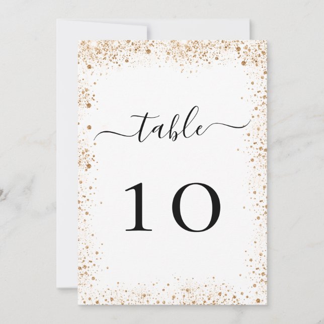 Numéro de table de poussières mariage blanc or (Devant)