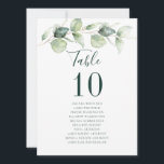 Numéro de table de réception de mariage Eucalyptus<br><div class="desc">Planifiez votre réception de mariage avec précision, de l'envoi des "save the date" aux événements du jour du mariage comme la réception et les dispositions de sièges avec ces cartes de plan de table à numéros de table avec feuilles de eucalyptus botaniques. Il suffit d'entrer les noms des invités et...</div>