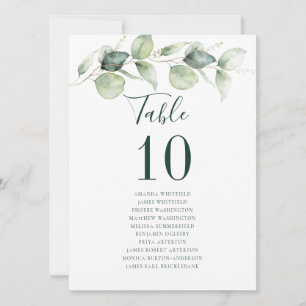 Numéro de table de réception de mariage Eucalyptus