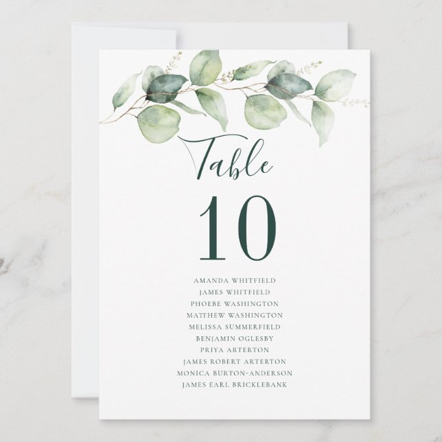 Numéro de table de réception de mariage Eucalyptus (Devant)