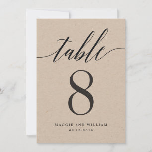 Numéro de table de script moderne Carte Kraft