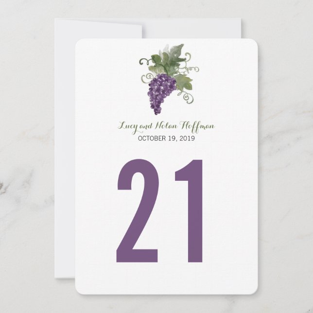 Numéro de table de vigne de vin aquarelle | Numéro (Devant)