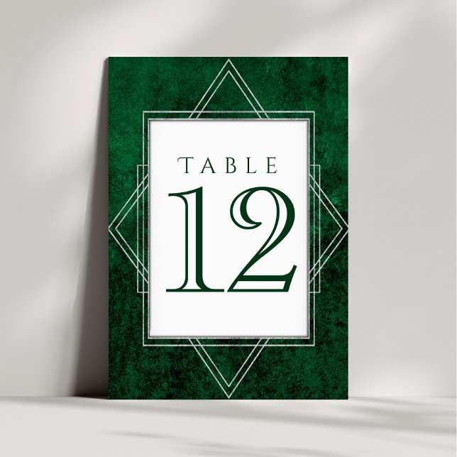 Numéro De Table Déco Art Déco Vert Géométrique | Mariage moderne (Créateur téléchargé)