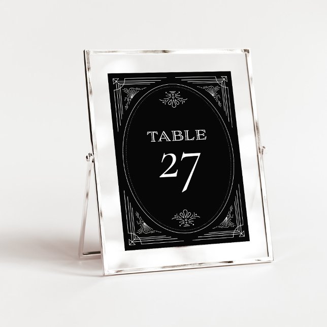 Numéro De Table Déco moderne | Élégant Mariage noir et blanc Onyx (An elegant, art deco style wedding table number in dark onyx black and white)