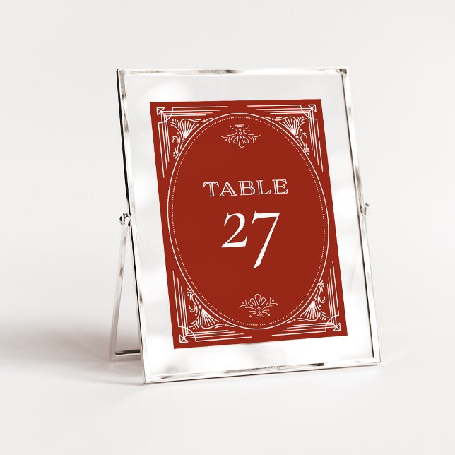 Numéro De Table Déco moderne | Élégant Mariage rouge de vacances (Festive red table numbers in an elegant art deco style for your holiday wedding)