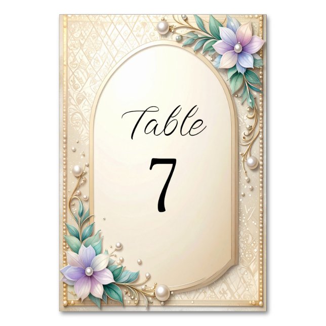 Numéro De Table Decorative Floral Frame with Pearls Table Number (Par défaut)
