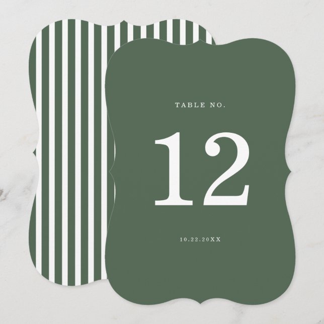 Numéro de table découpé Cabana rayé vert foncé (Devant / Derrière)
