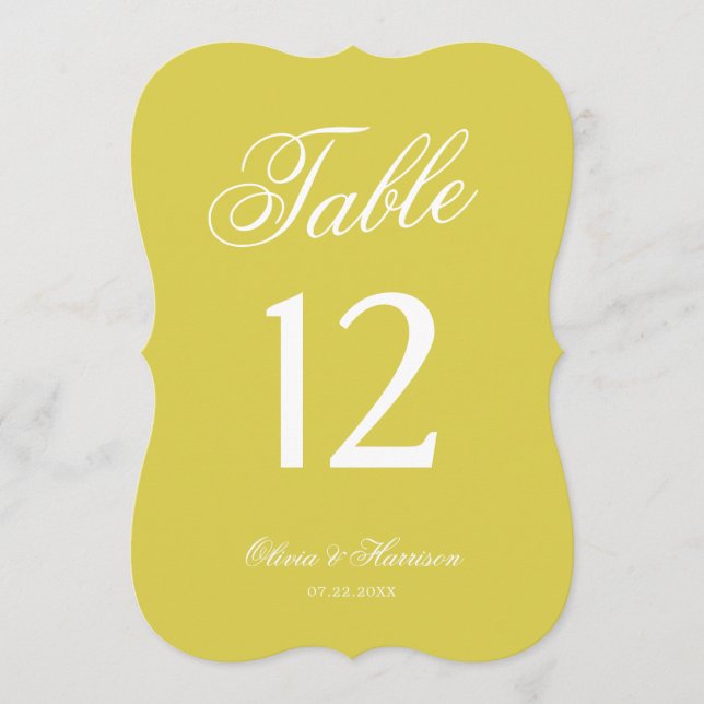 Numéro de table découpé Jaune Mariage Citron (Devant)