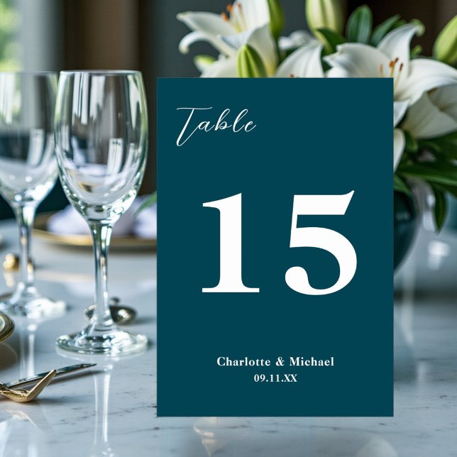 Numéro De Table Deep Teal Minimalist Wedding (Créateur téléchargé)