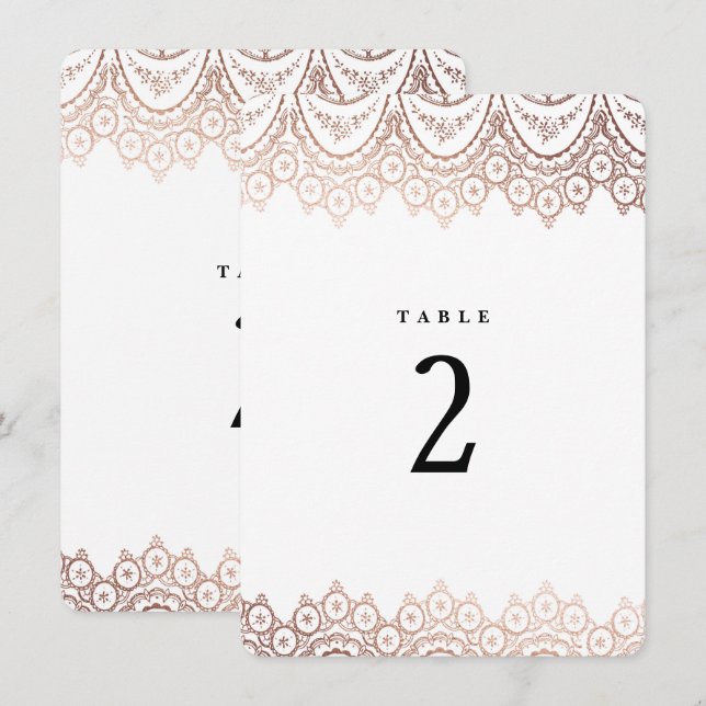 Numéro de table délicat en or rose avec dentelle (Devant / Derrière)