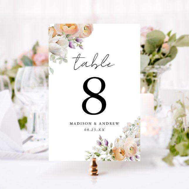 Numéro De Table Délicat Mariage de bouquets floraux de printemps (Créateur téléchargé)