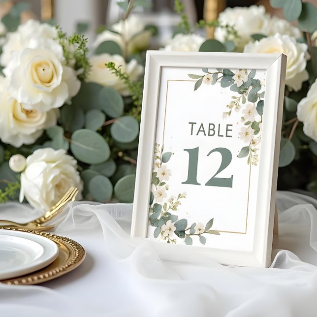 Numéro De Table Delicate Romantic Flowers & Eucalyptus Wedding (Delicate Romantic Flowers and Eucalyptus Branches Frame Wedding Table Number Cards with Soft Pastel.)