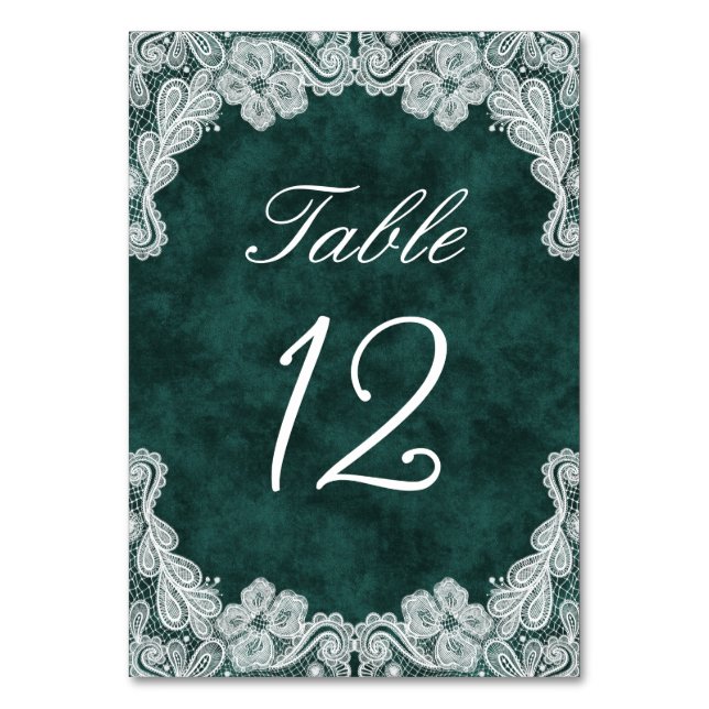 Numéro De Table Dentelle blanche sur Emerald Green Faux Velvet (Par défaut)