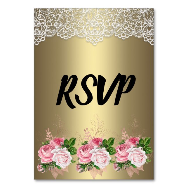 Numéro De Table Dentelle de bouquet or floral RSVP (Par défaut)